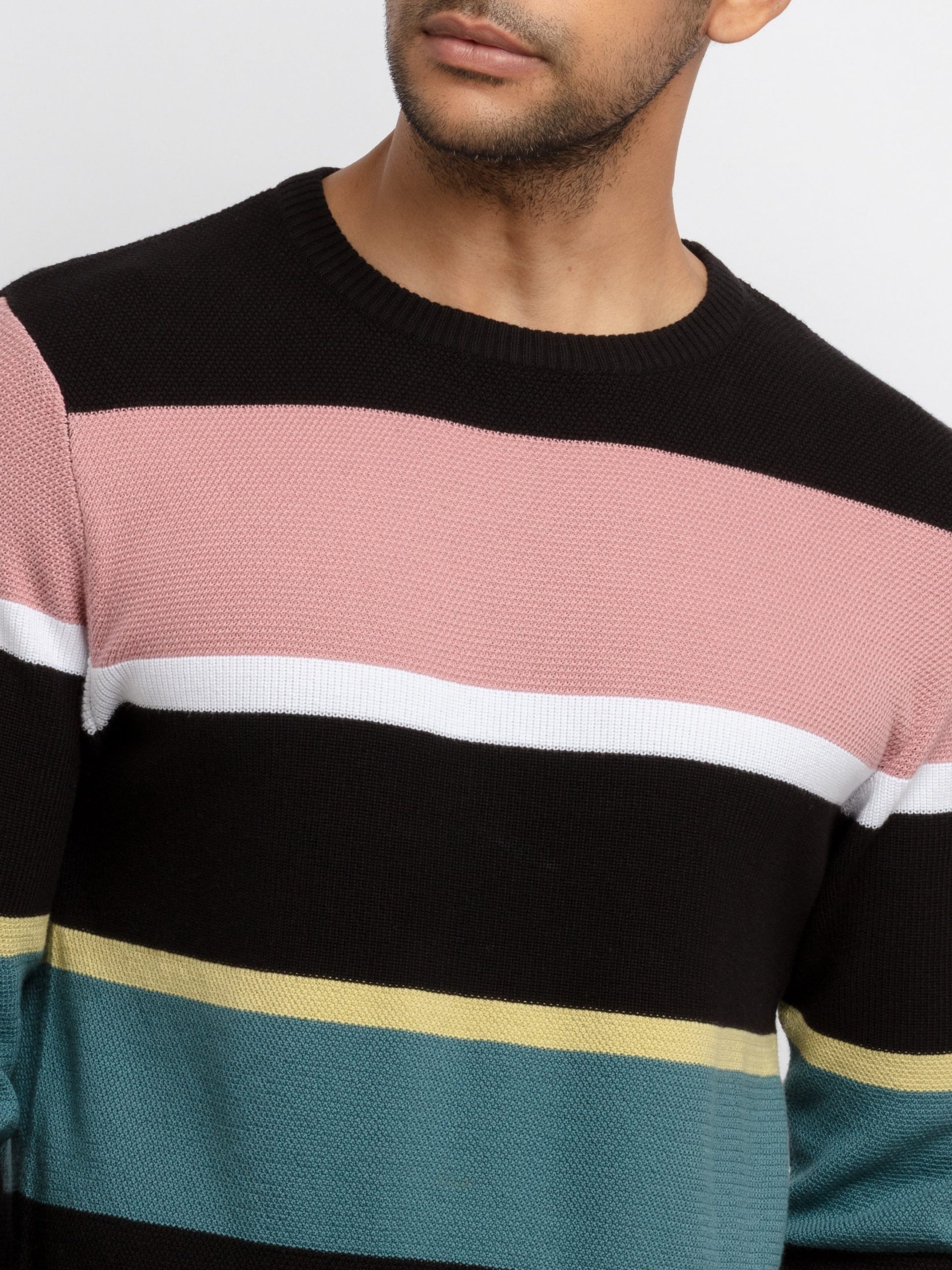 Mens Structure Knit Round Neck Sweater
