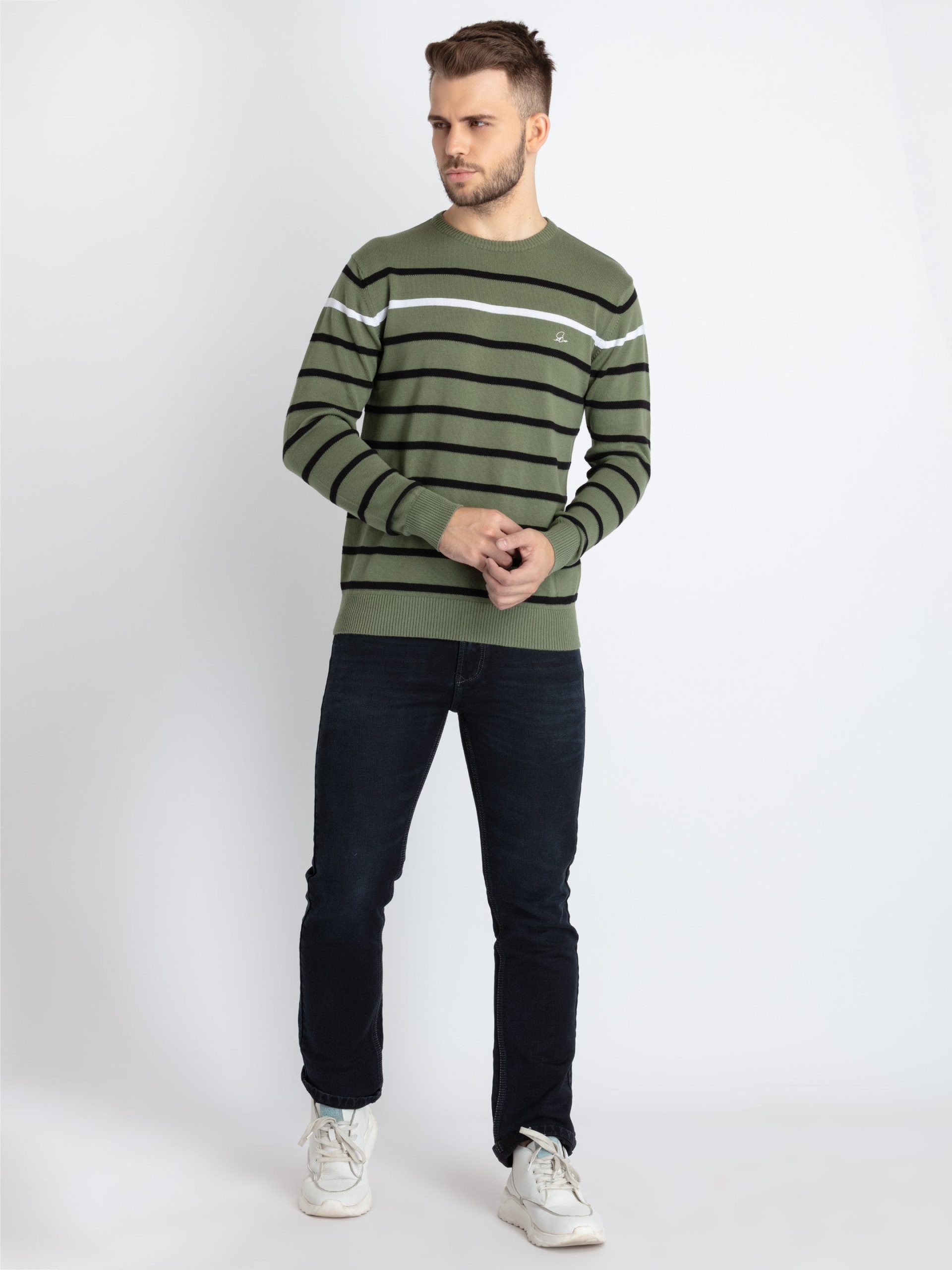 Status Quo Men'S Structure Knit Round Neck Sweater