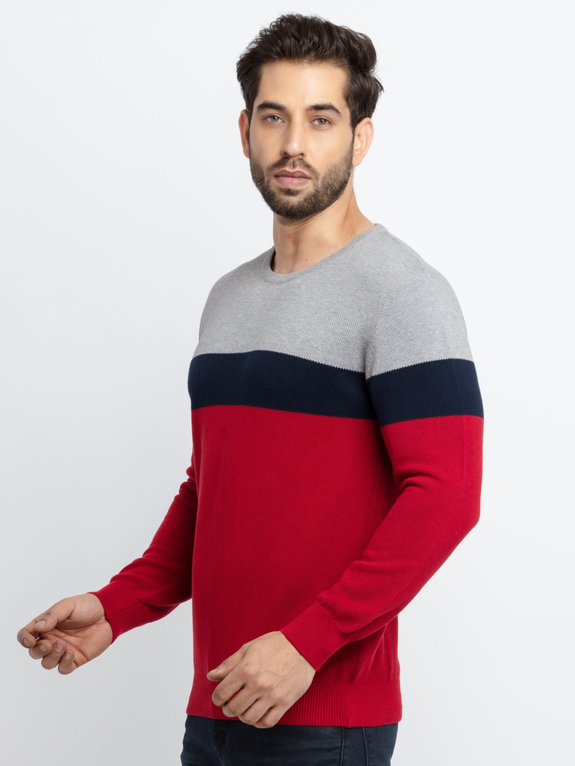 Status Quo Men'S Colour Blocking Round Neck Sweater