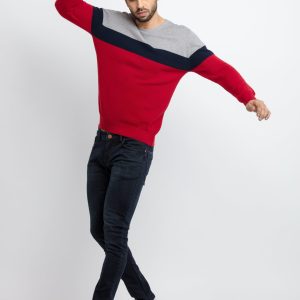 Status Quo Men'S Colour Blocking Round Neck Sweater