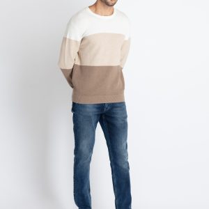 Mens Colorblocked Round Neck Sweater