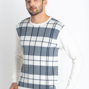 Mens Checkered Round Neck Sweater