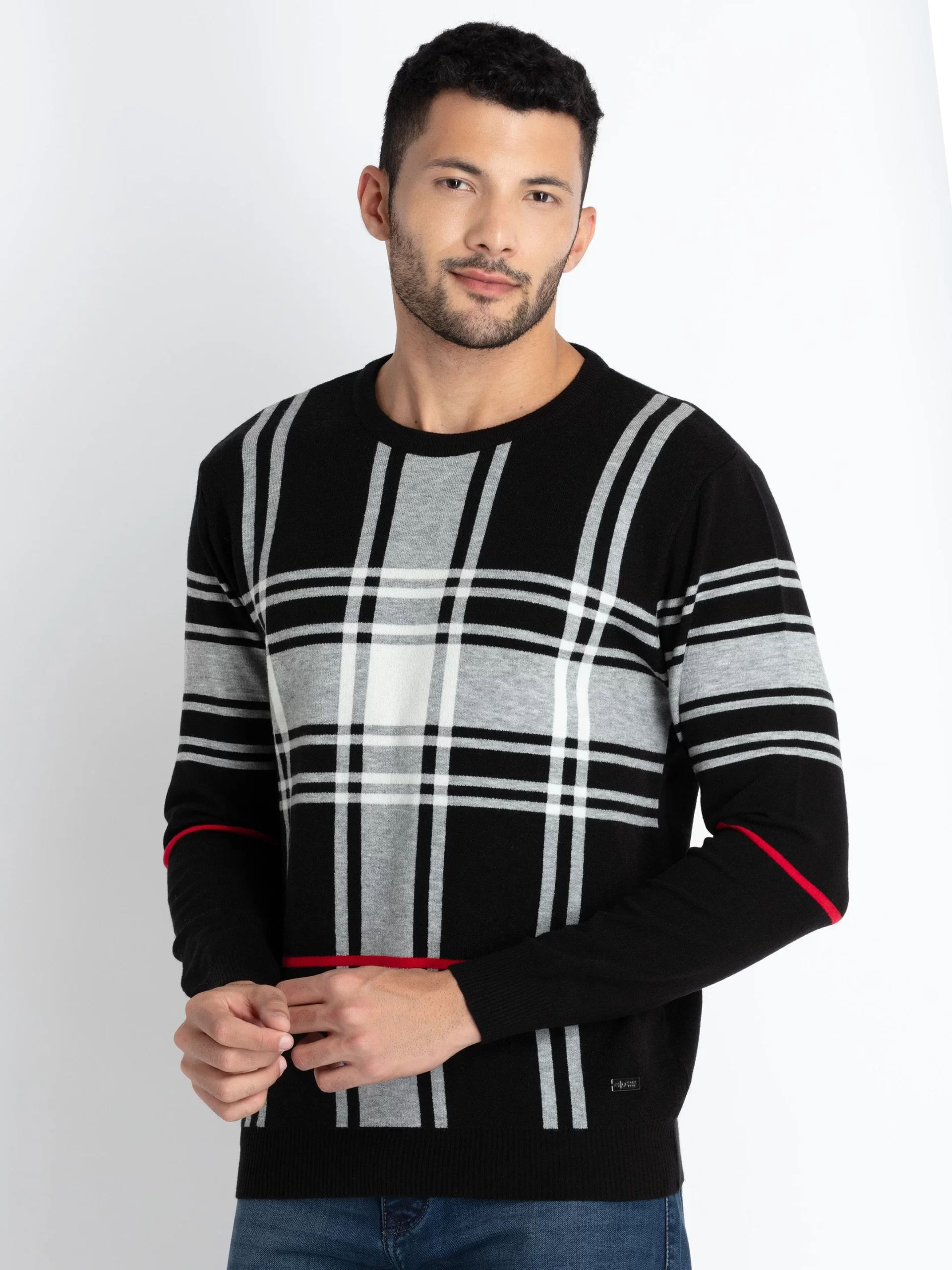 Mens Checkered Round Neck Sweater