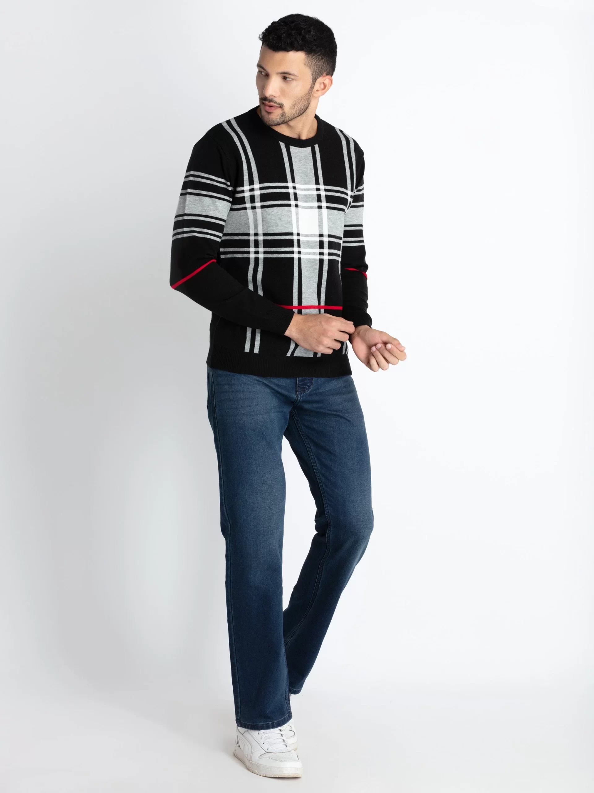 Mens Checkered Round Neck Sweater