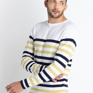Status Quo Men'S Striped Round Neck Sweater