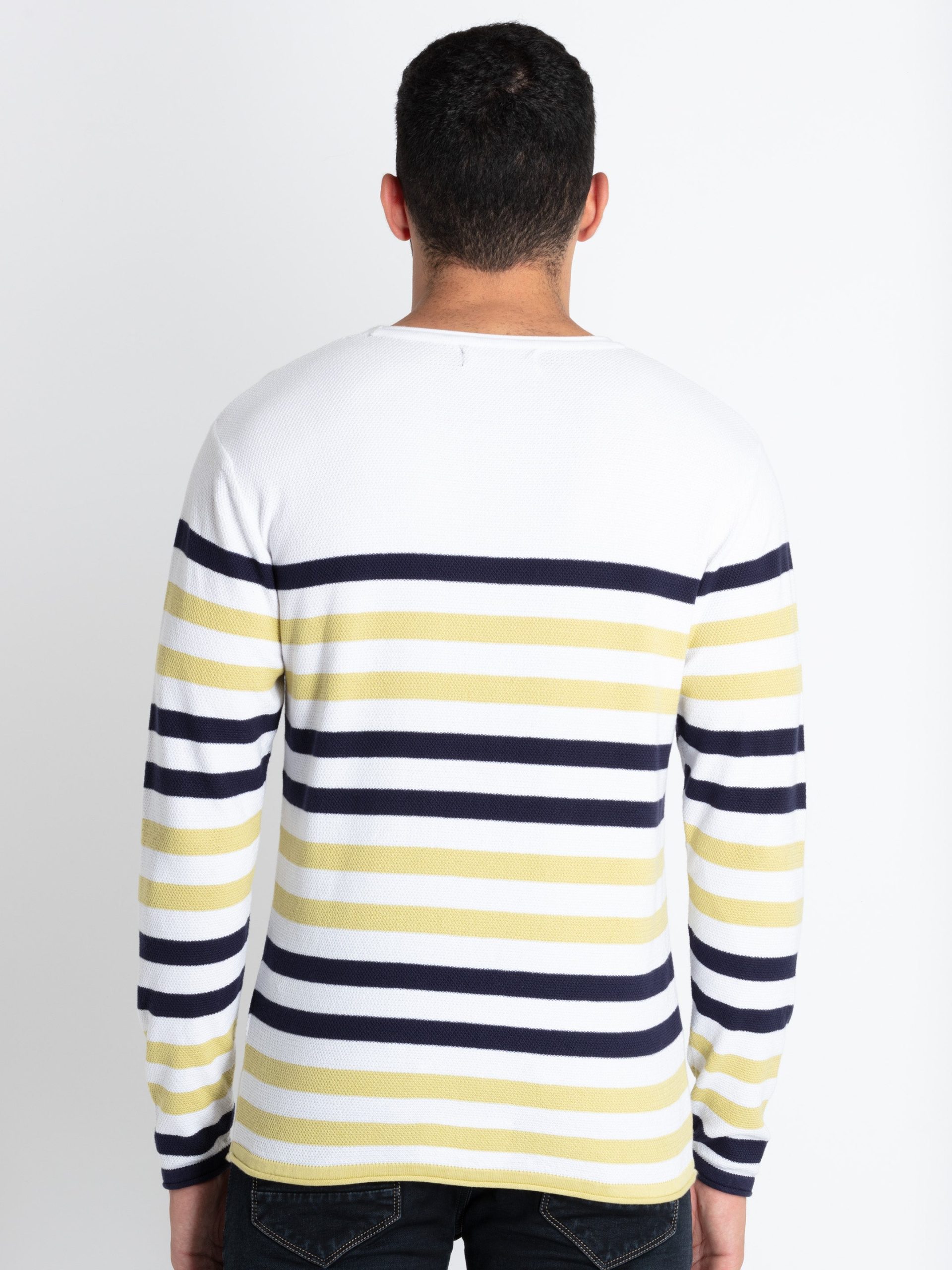 Status Quo Men'S Striped Round Neck Sweater