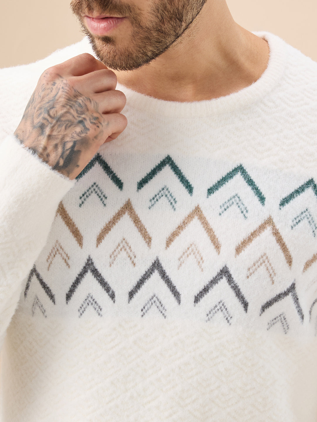 Status Quo Men'S Chevron Chest Round Neck Regular Fit Full Sleeves Sweater