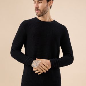 Status Quo Men'S Basic Solid Textured Full Sleeves Round Neck Sweater