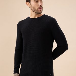 Status Quo Men'S Basic Solid Textured Full Sleeves Round Neck Sweater