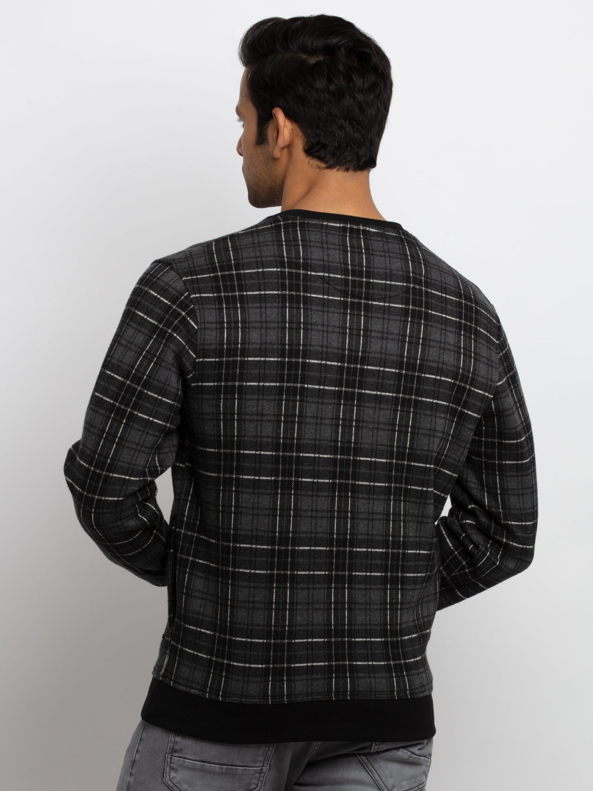 Mens Checkered Round Neck Sweatshirt