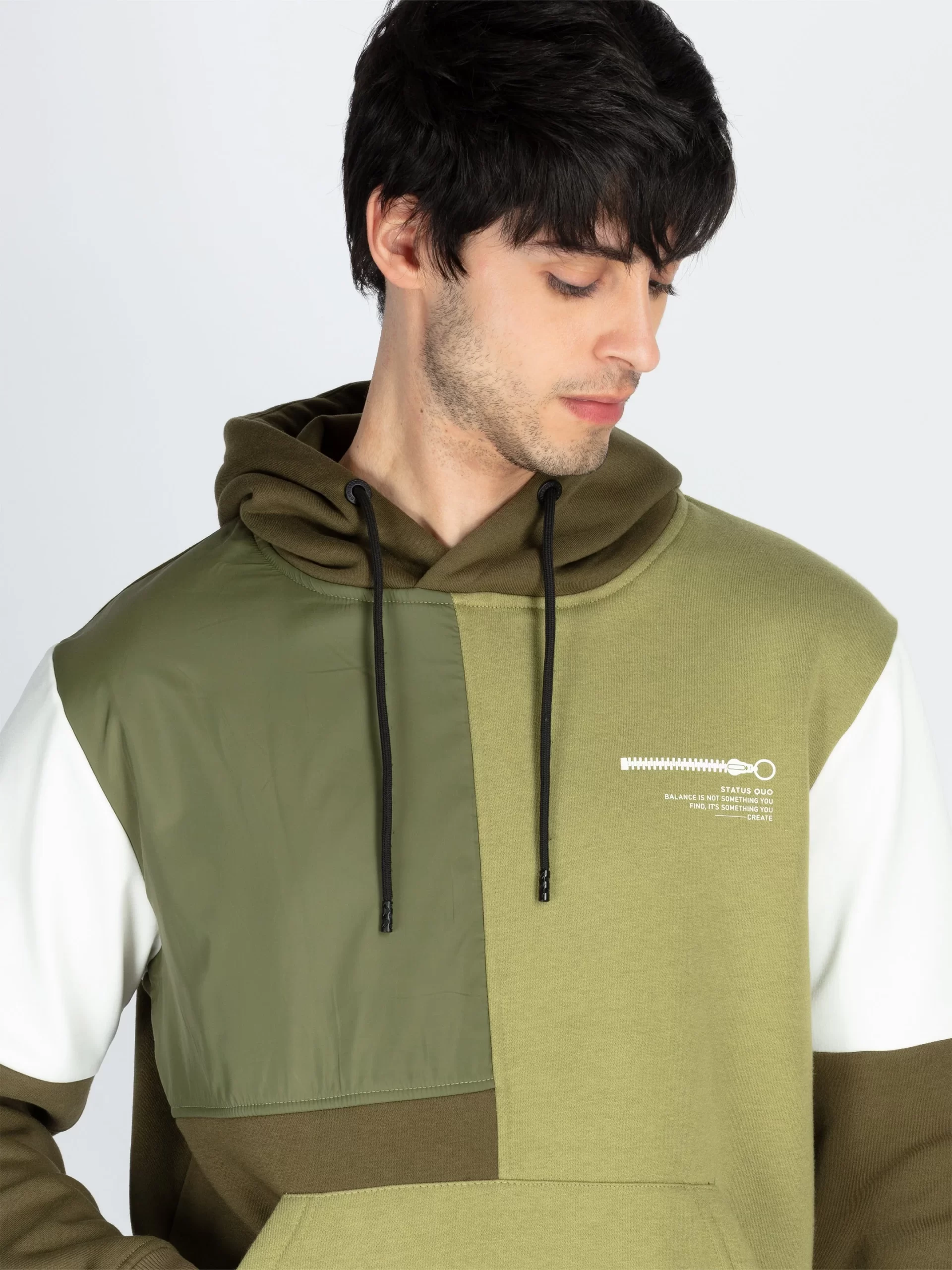 Mens Colorblocked Full Sleeve Hooded Sweatshirt