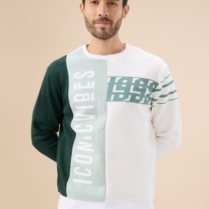 Status Quo Men'S Colorblock Typography Print Full Sleeve Round Neck Fleece Sweatshirt