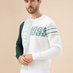 Status Quo Men'S Colorblock Typography Print Full Sleeve Round Neck Fleece Sweatshirt