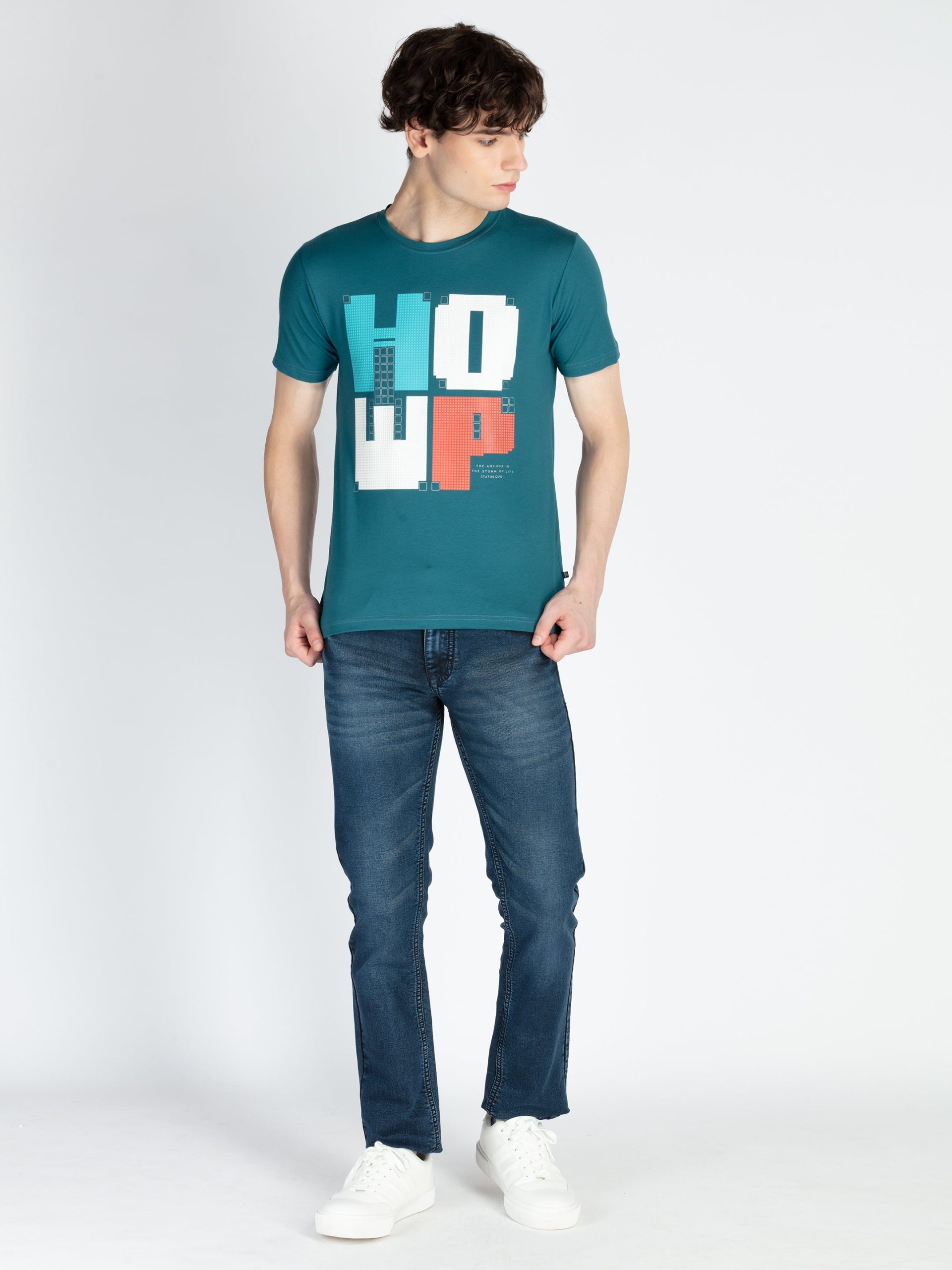 Mens Front Printed Round Neck T-Shirt