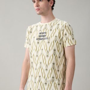 Status Quo Men'S Ikat Printed Cotton Round Neck T-Shirt With Minimal Typography