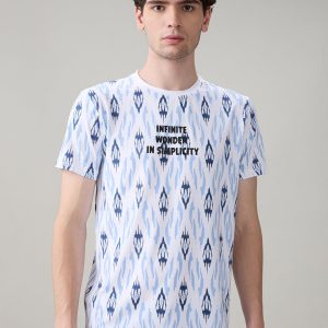 Status Quo Men'S Ikat Printed Cotton Round Neck T-Shirt With Minimal Typography