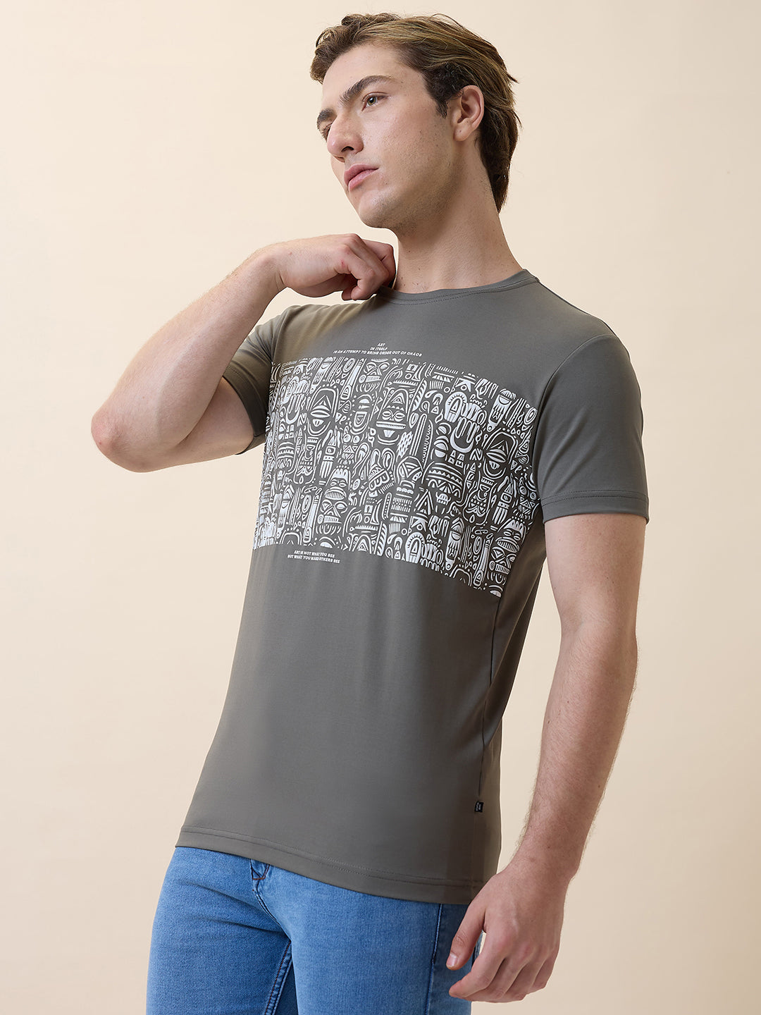 Status Quo Men'S Printed Round Neck Half Sleeves Regular Fit T-Shirt