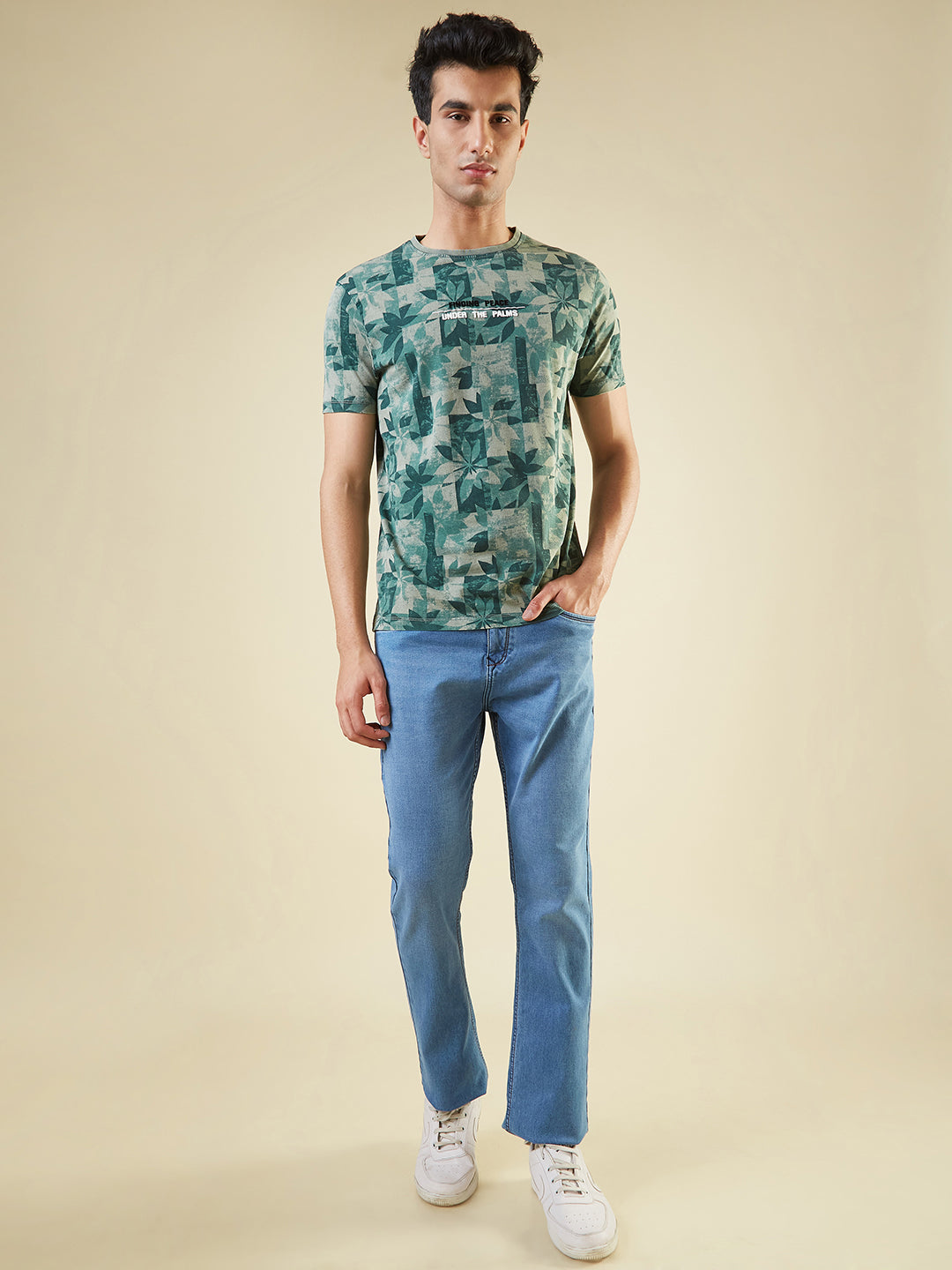 Status Quo Men'S All-Over Abstract Printed Round Neck Half Sleeves Regular Fit Tshirt