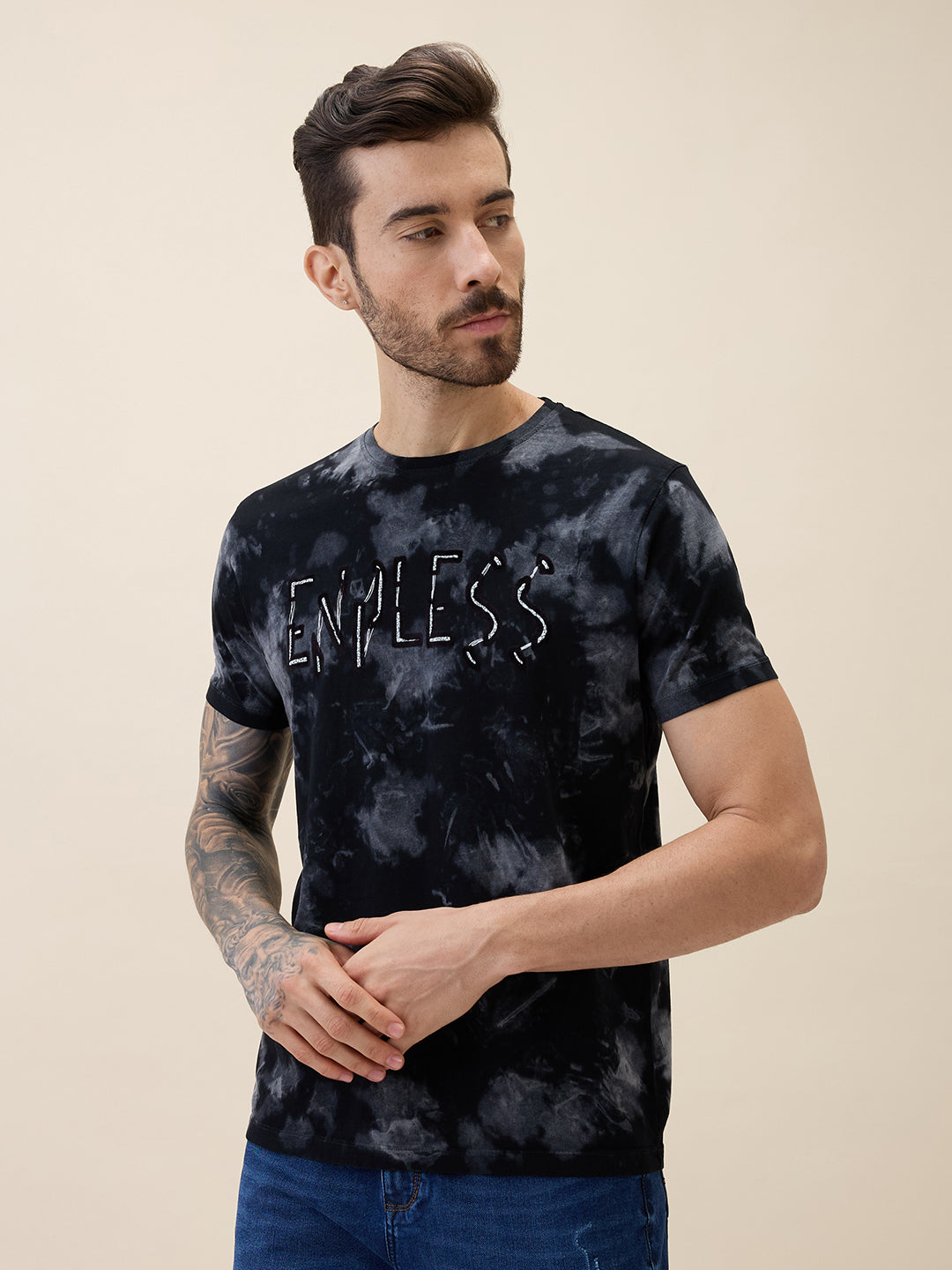 Status Quo Men'S Printed Round Neck Half Sleeves Regular Fit Tshirt