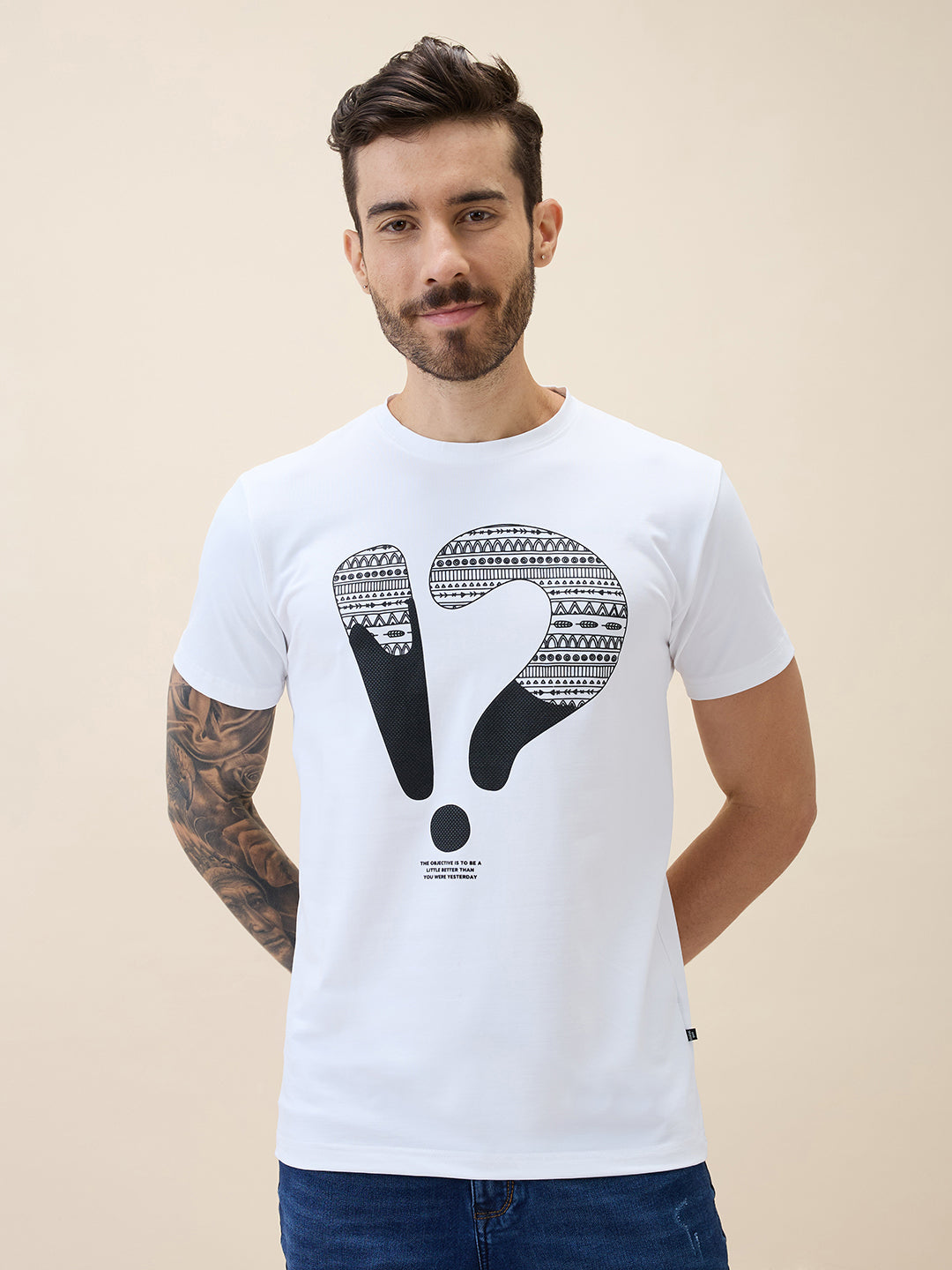 Status Quo Men'S Printed Round Neck Half Sleeves Regular Fit Tshirt