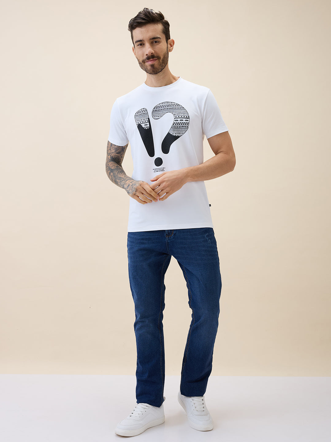 Status Quo Men'S Printed Round Neck Half Sleeves Regular Fit Tshirt
