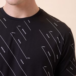Status Quo Mens All-Over Typography Round Neck Half Sleeves Regular Fit T-Shirt