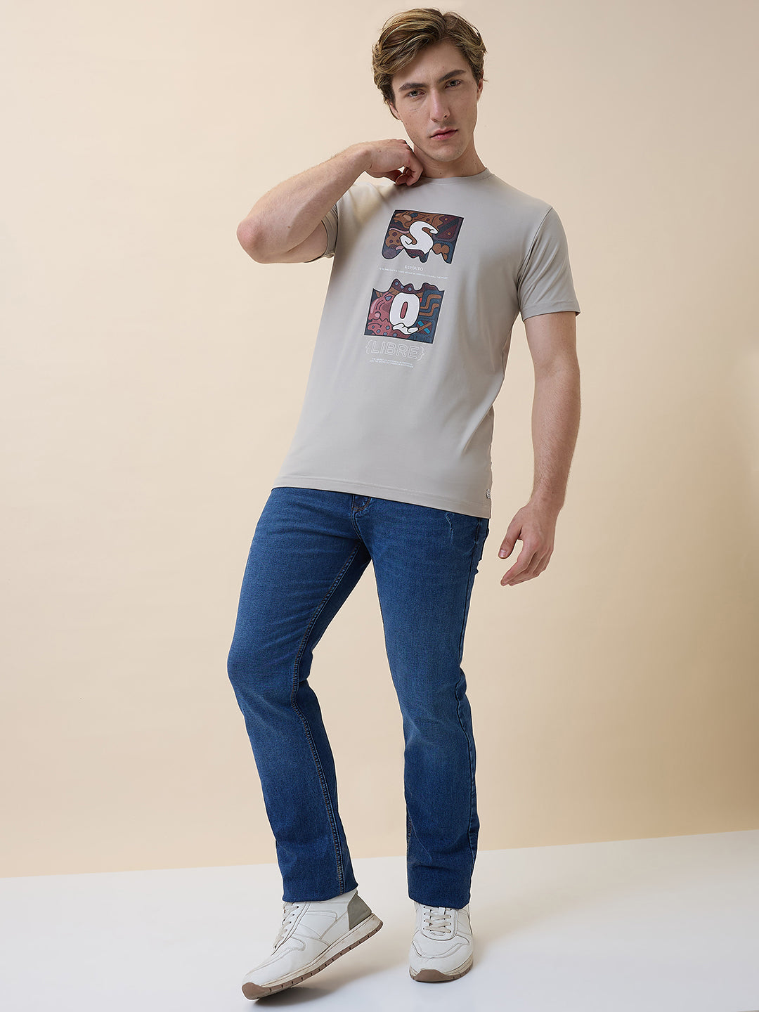 Status Quo Men'S Printed Round Neck Half Sleeves Regular Fit T-Shirt