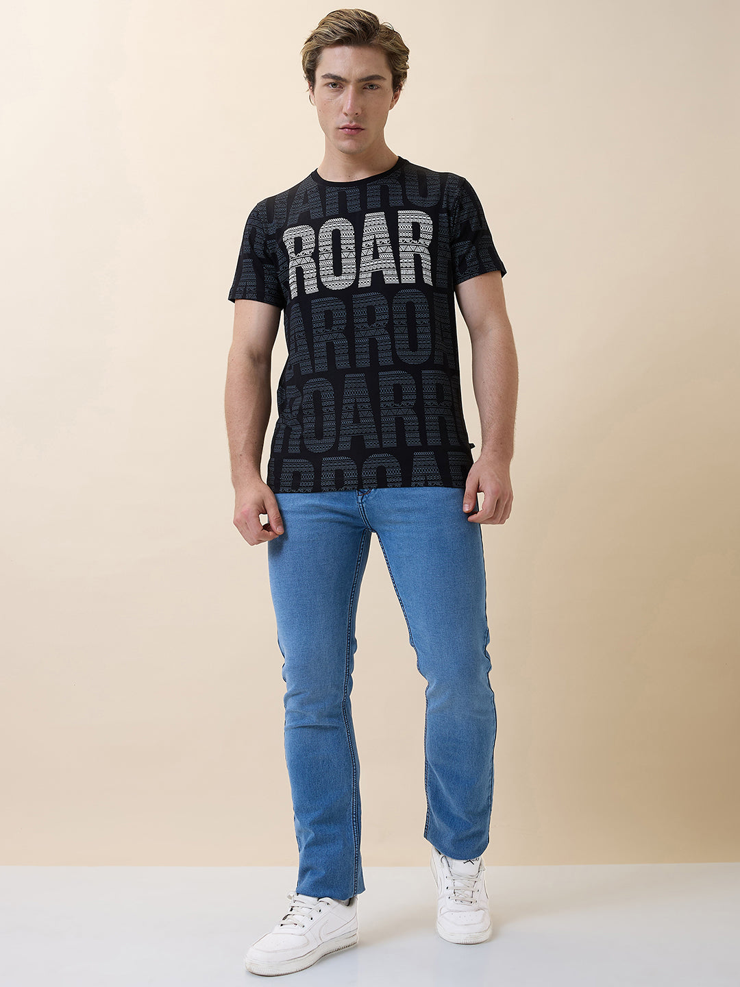 Status Quo Men'S Printed Round Neck Half Sleeves Regular Fit Tshirt