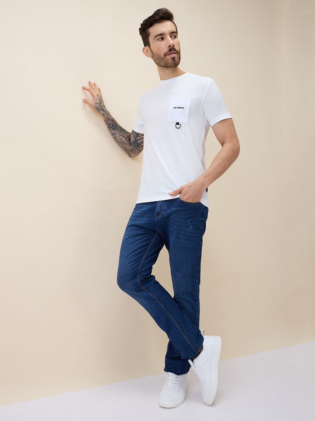 Status Quo Men'S Solid Round Neck Half Sleeves Regular Fit Tshirt