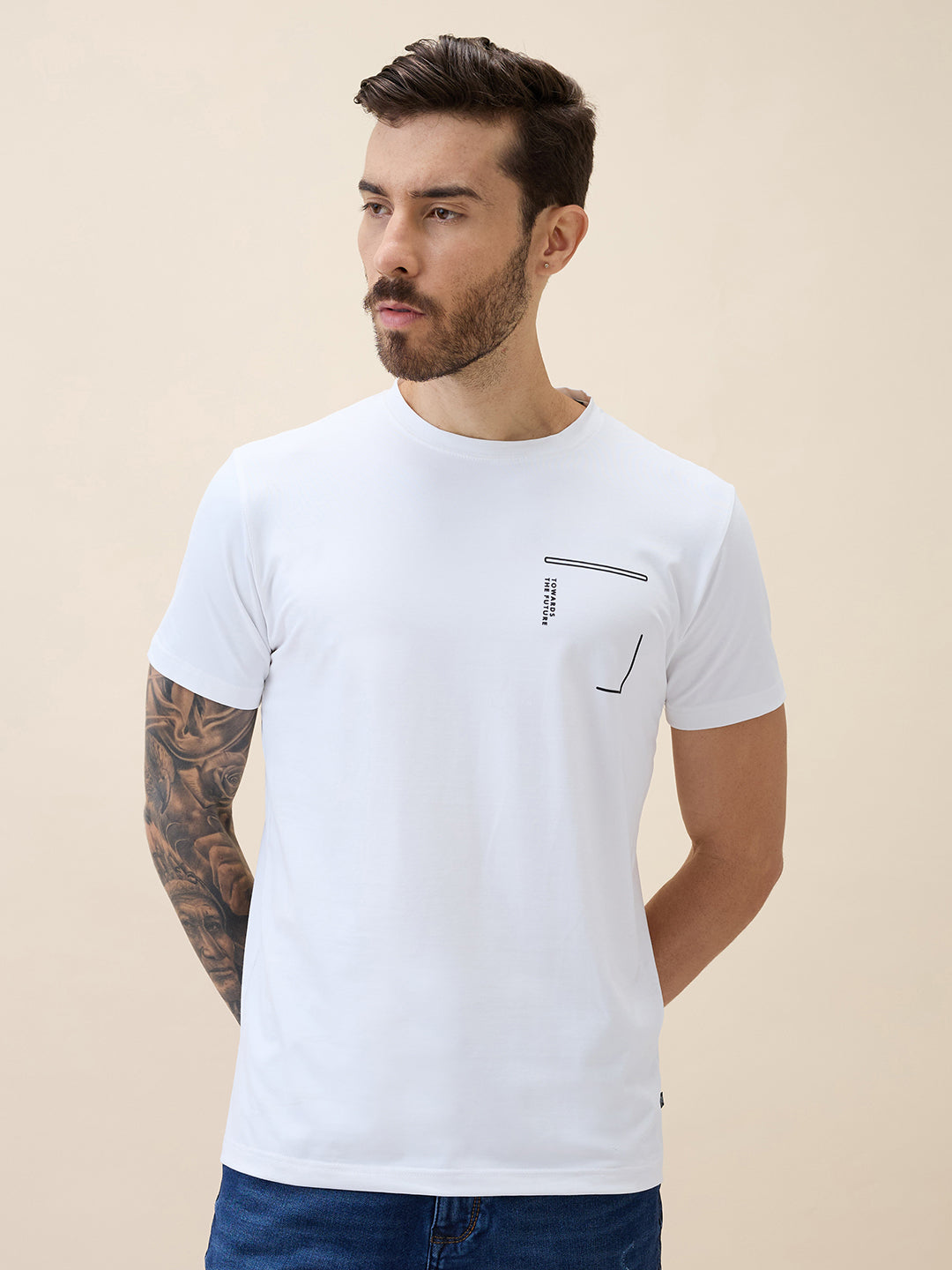 Status Quo Men'S Printed Round Neck Half Sleeves Regular Fit Tshirt