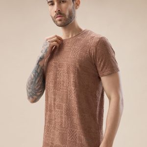 Status Quo Men'S Geometric Textured Solid Round Neck Regular Fit Half Sleeve T-Shirt