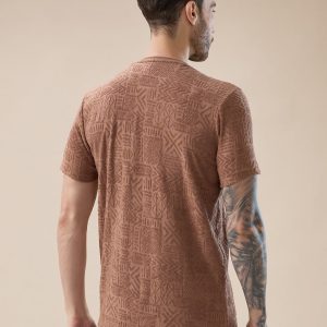 Status Quo Men'S Geometric Textured Solid Round Neck Regular Fit Half Sleeve T-Shirt