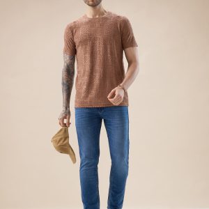 Status Quo Men'S Geometric Textured Solid Round Neck Regular Fit Half Sleeve T-Shirt