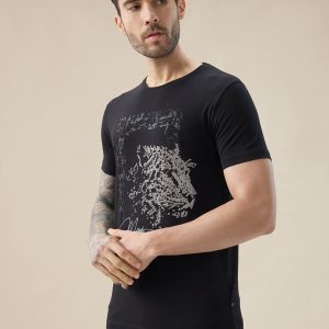 Status Quo Men'S Chest Rubberized Graphic Print Round Neck Half Sleeve Regular Fit T-Shirt