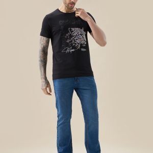 Status Quo Men'S Chest Rubberized Graphic Print Round Neck Half Sleeve Regular Fit T-Shirt