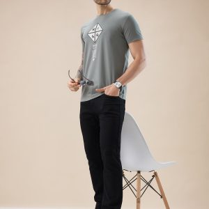 Status Quo Men'S Applique Typography Print Round Neck Regular Fit T-Shirt