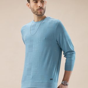 Status Quo Men'S Geometric Textured Round Neck Full Sleeve Regular Fit T-Shirt