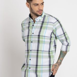 Status Quo Mens Checkered Cotton Slim Fit Shirt