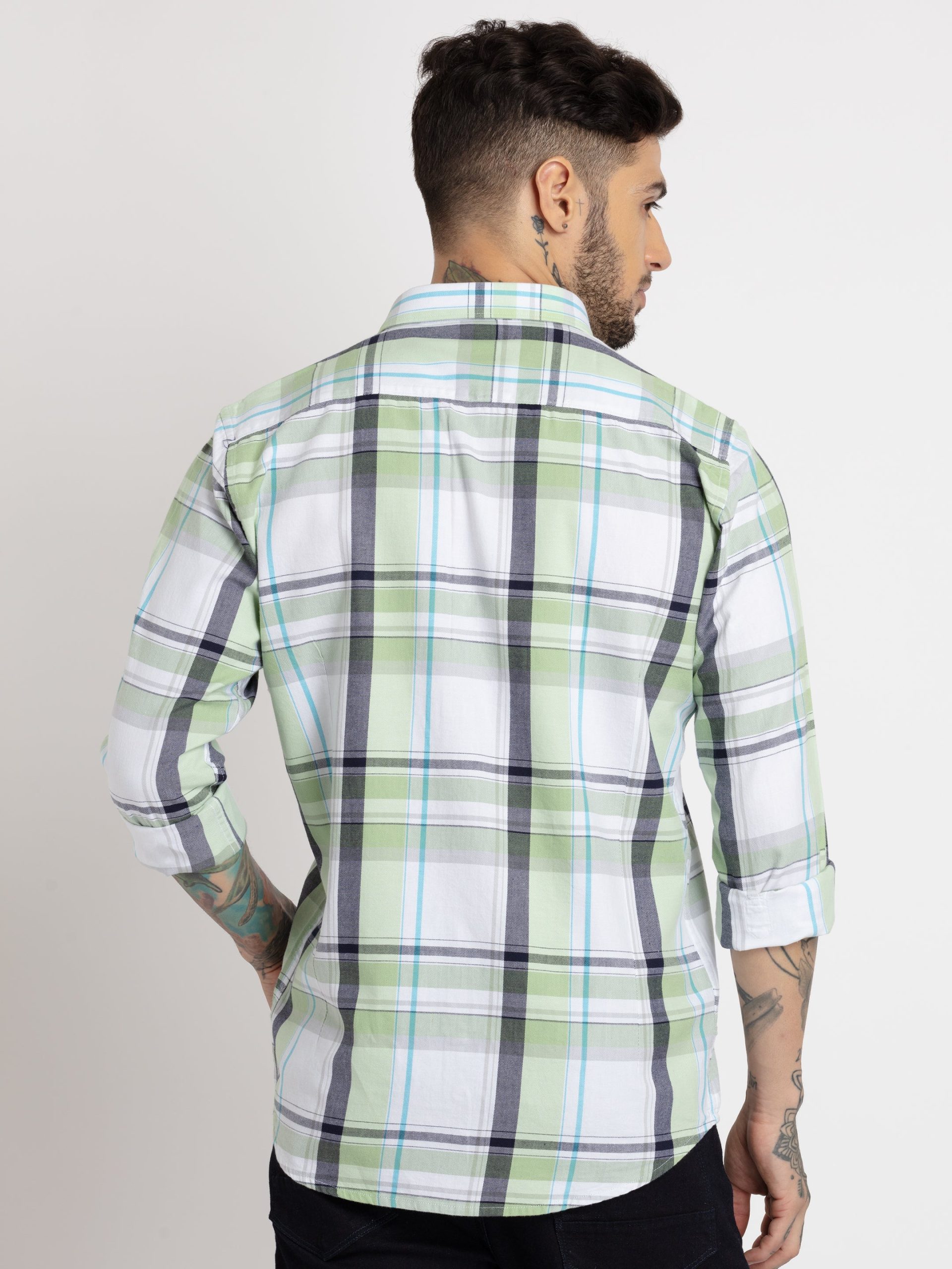 Status Quo Mens Checkered Cotton Slim Fit Shirt