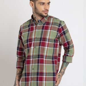 Status Quo Mens Checkered Cotton Slim Fit Shirt