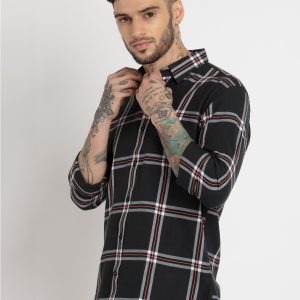 Status Quo Mens Checkered Cotton Slim Fit Shirt