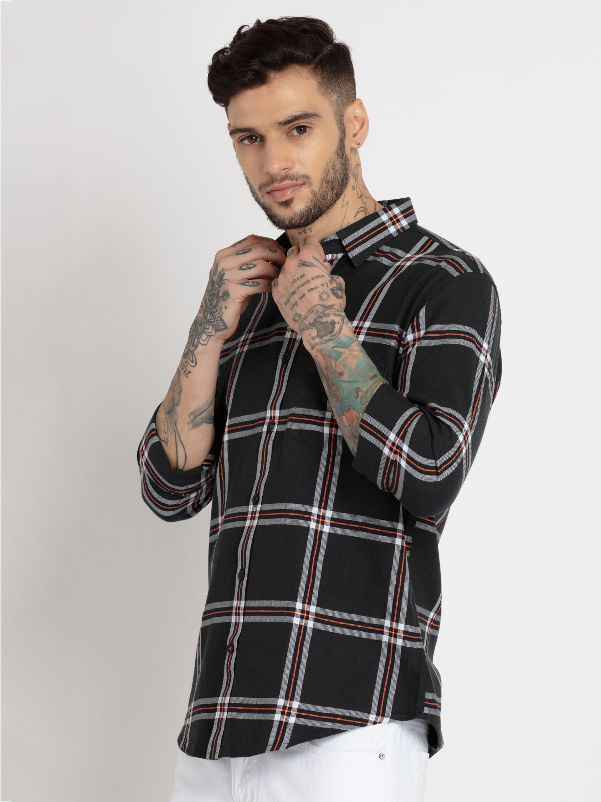 Status Quo Mens Checkered Cotton Slim Fit Shirt