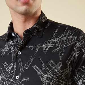 Status Quo Men'S Abstract Printed Half Sleeves Collared Neck Regular Fit Shirt