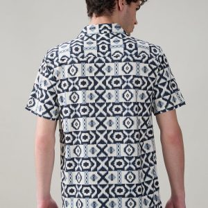 Status Quo Men'S Geometric Printed Cuban Collar Half Sleeves Regular Fit Shirt