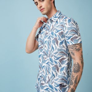 Status Quo Men'S Abstract Printed Half Sleeves Collared Neck Regular Fit Shirt