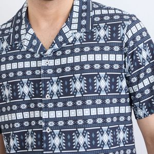 Status Quo Mens Knitted Solid Cuban Collar Half Sleeves Regular Fit Shirt