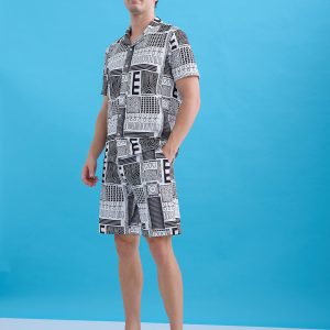 Status Quo Status Quo Printed Polo Collar Regular Fit Coordset With Drawstring