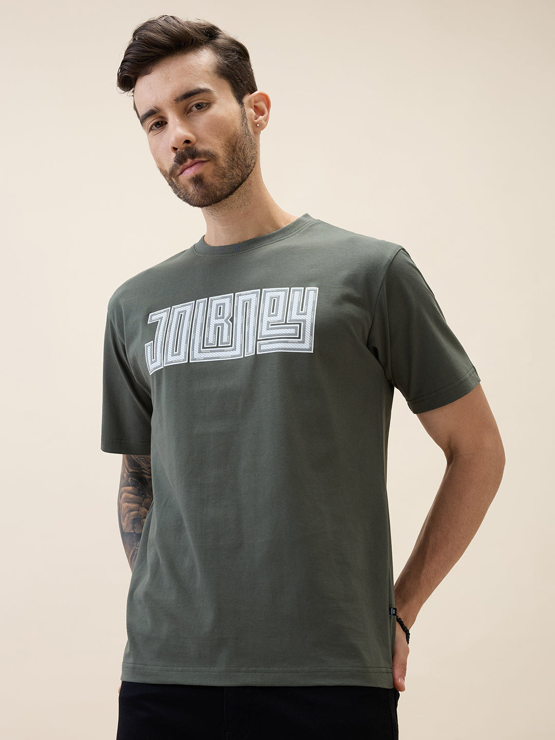 Status Quo Men'S Printed Round Neck Half Sleeves Oversized Tshirt