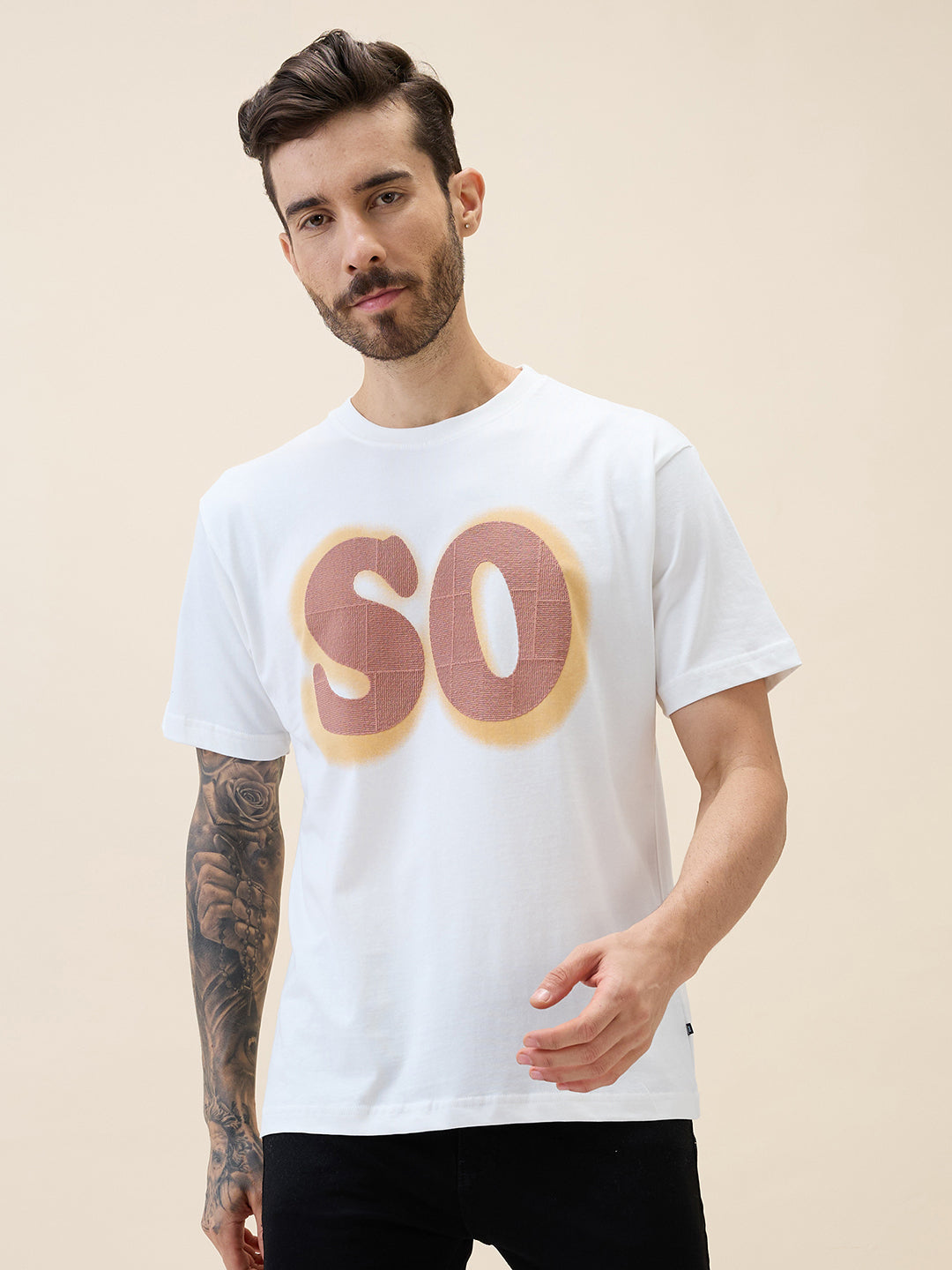 Status Quo Men'S Printed Round Neck Half Sleeves Oversized Tshirt