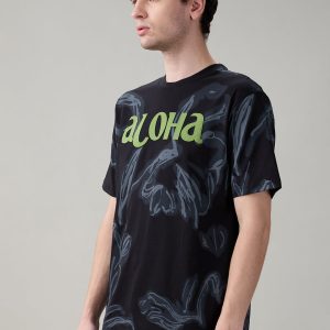 Status Quo Men'S Oversized Typography Print Round Neck T-Shirt
